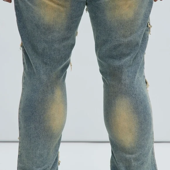 NOVA MENS Light Blue Patchwork Denim Jeans - Picture 5 of 5